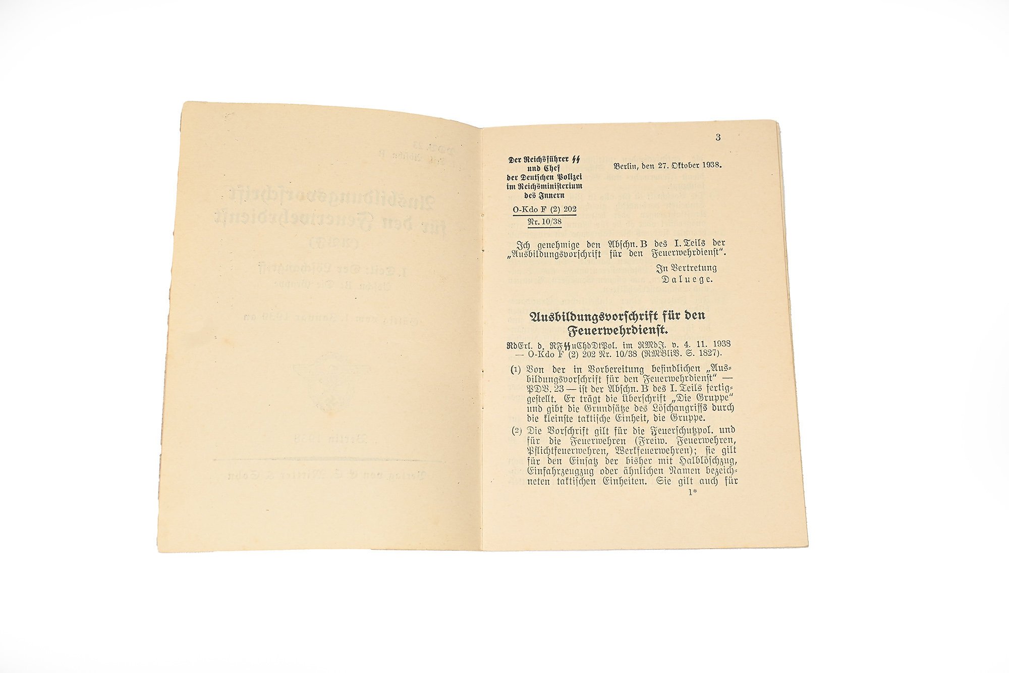 German WWII Ausbildungsvorschrift für den Feuerwehrdienst 1.