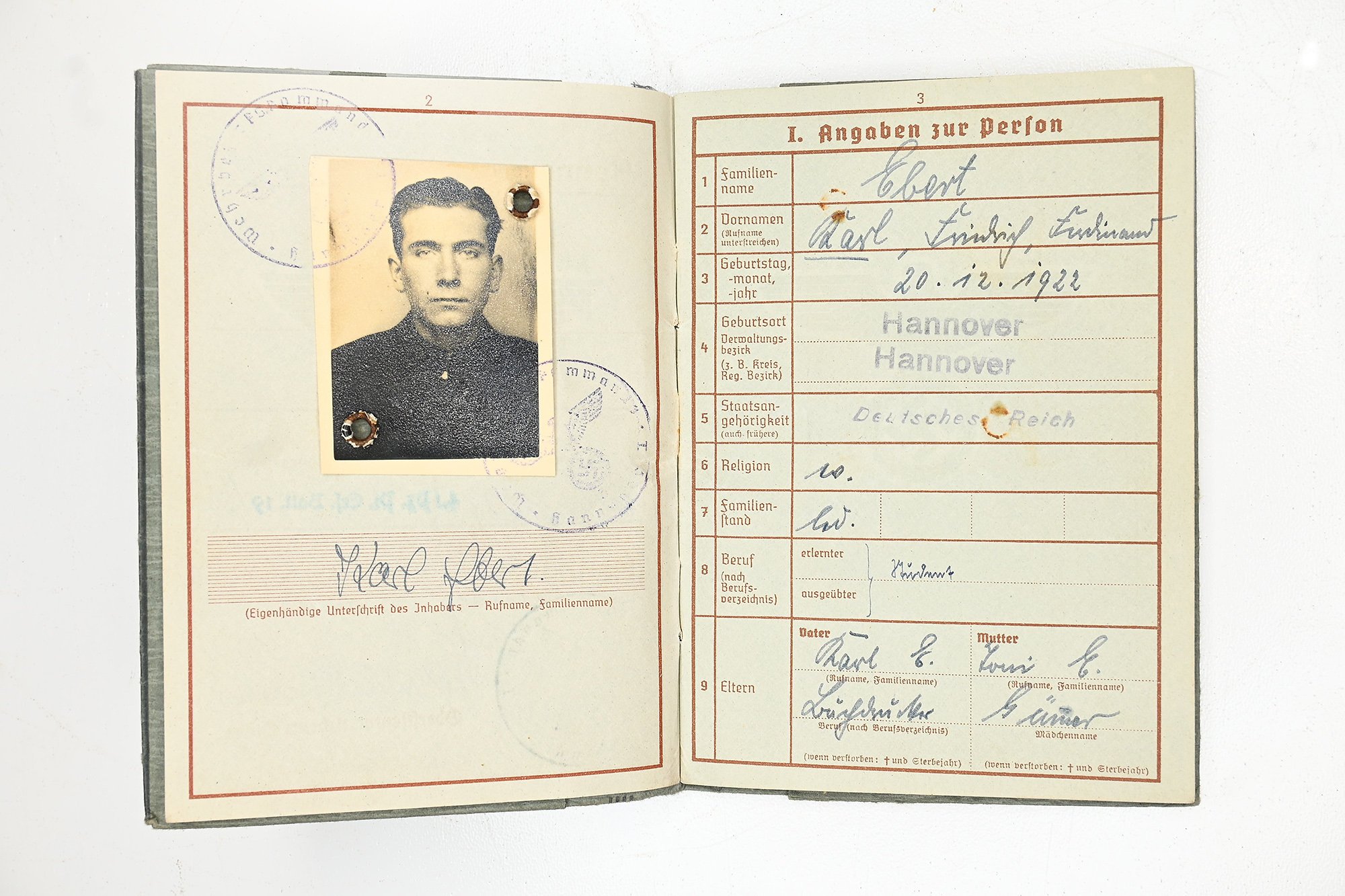 wehrpas karl ebert 4.pz.pi.erz.batll.19/34