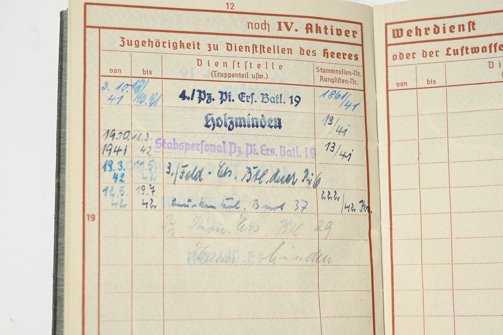 wehrpas karl ebert 4.pz.pi.erz.batll.19/34