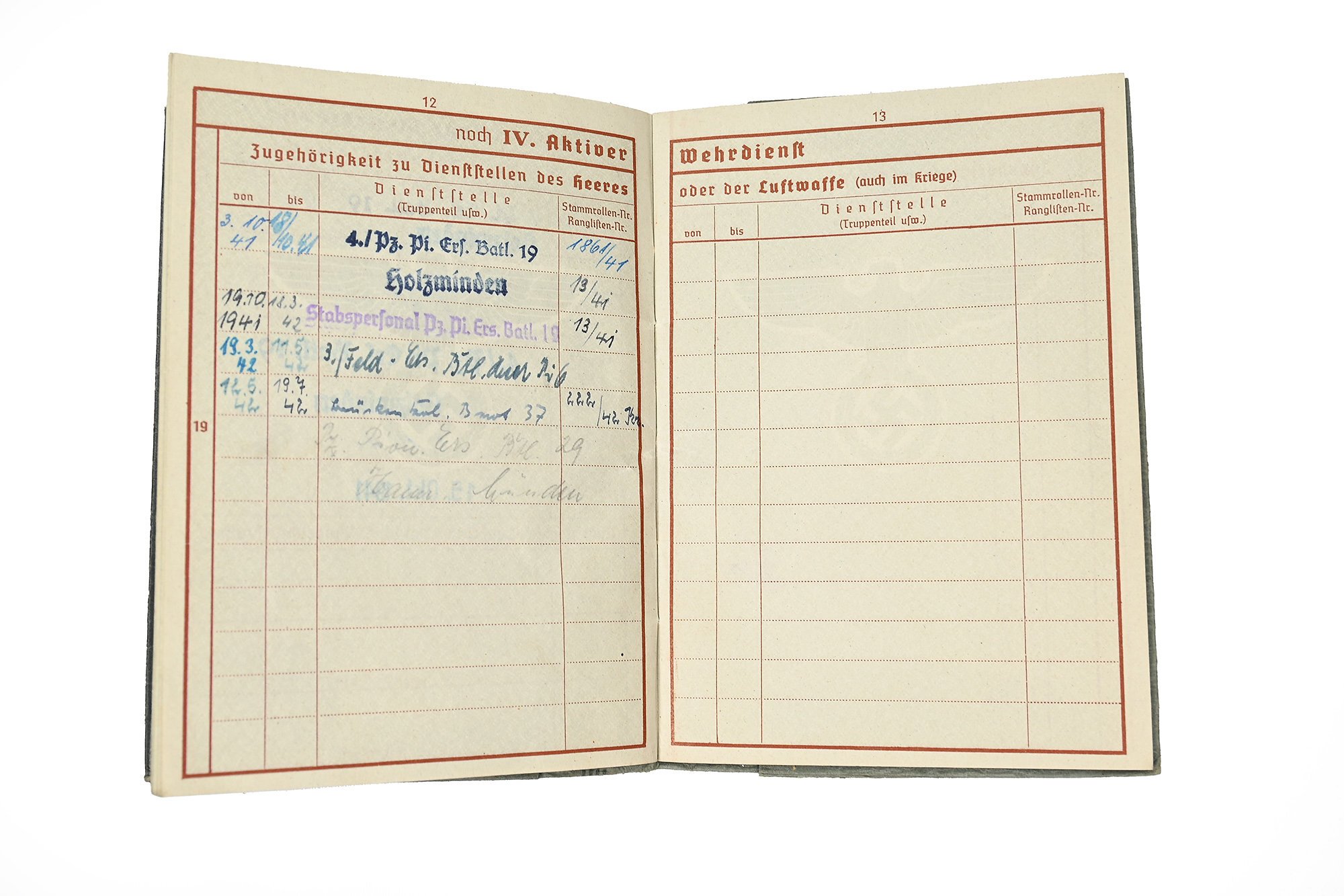wehrpas karl ebert 4.pz.pi.erz.batll.19/34