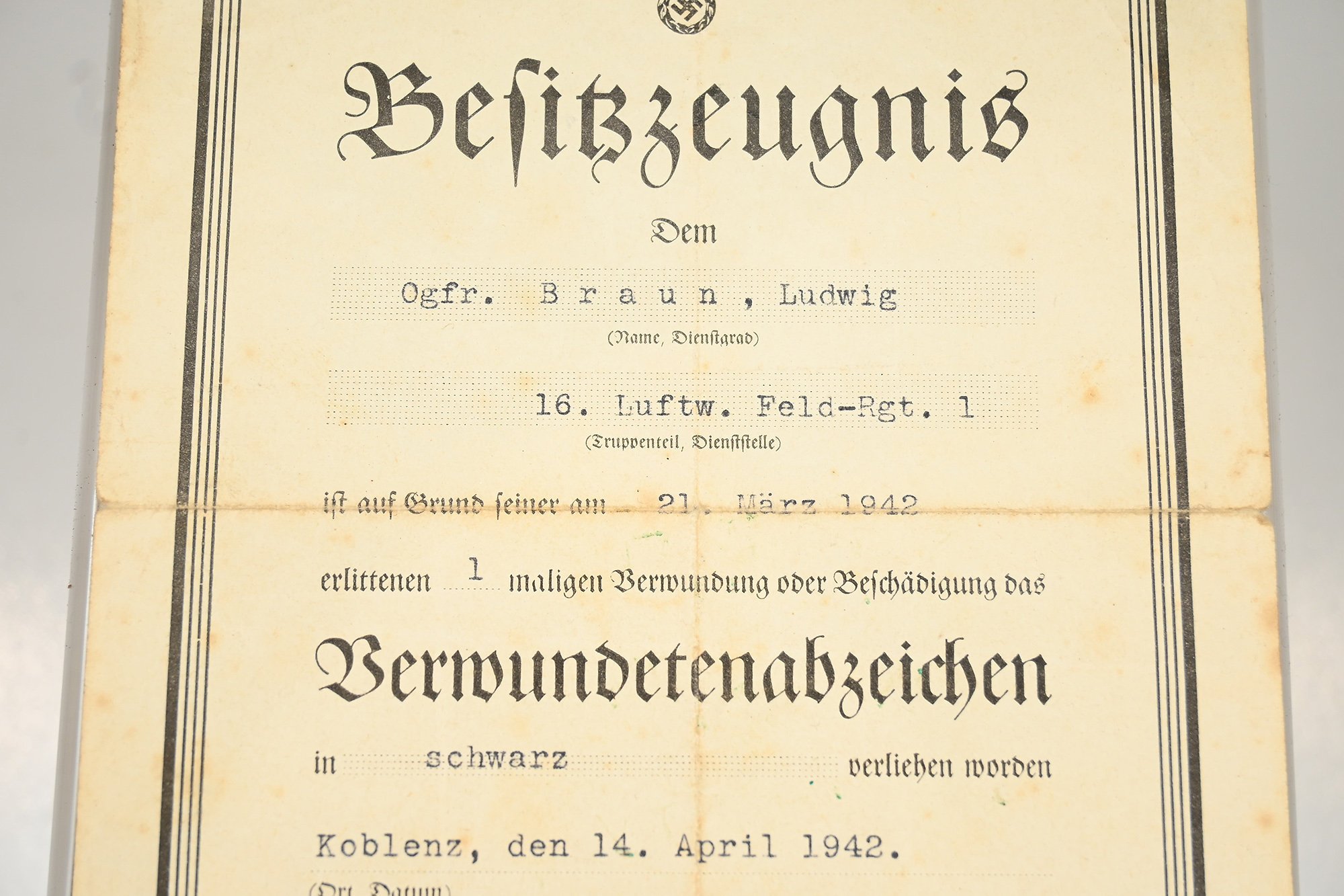 certificate of absenteeism. luftwaffe field division
