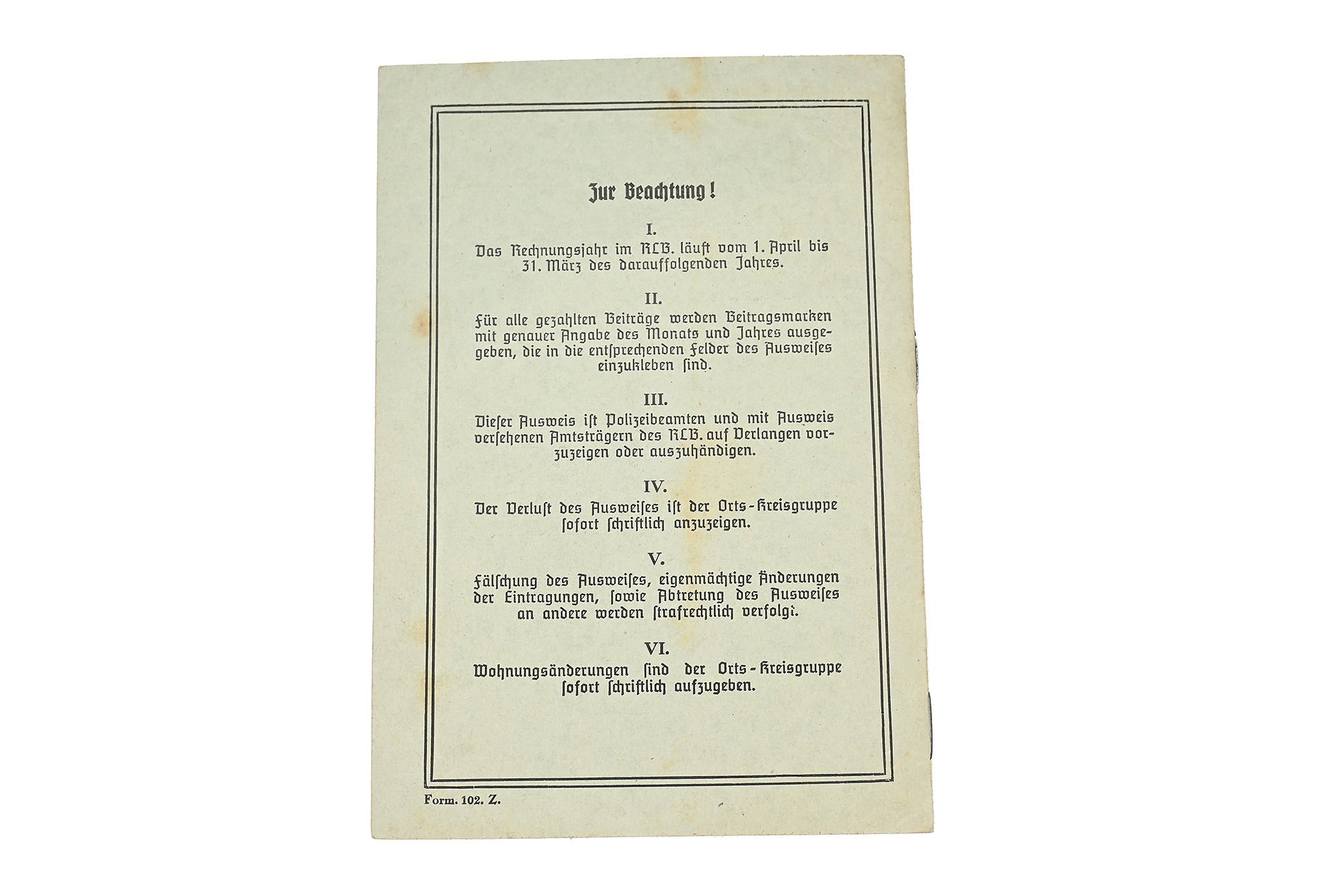 Reichsluftschutz Bundkaart