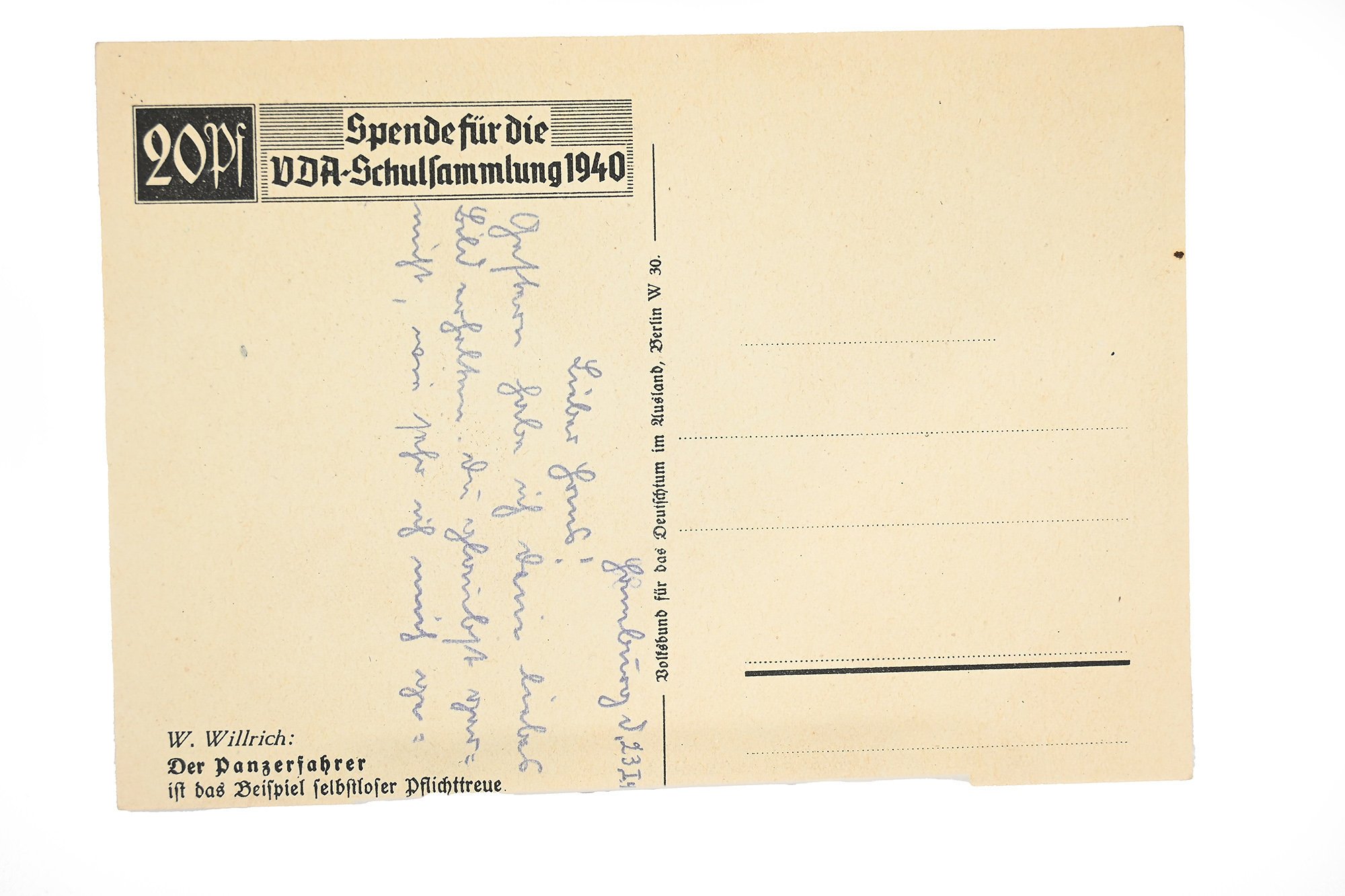 willrich postcard unser panzerfahrer