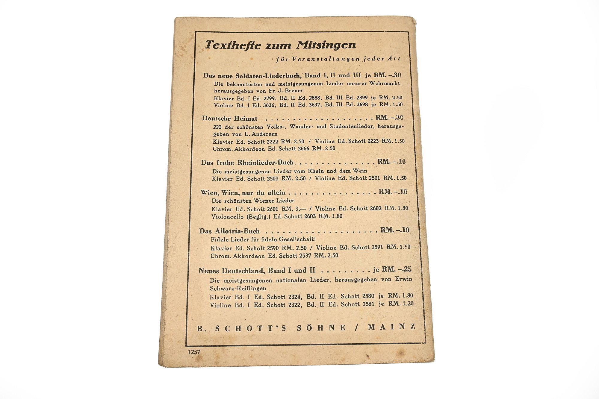set of 3 German soldiers songbooks