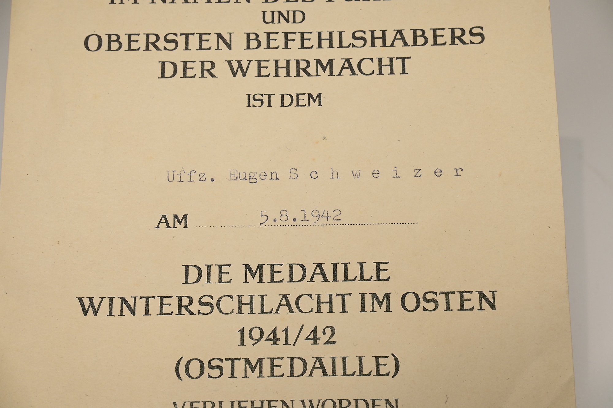 East medal certificate
