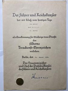 Citation - 'Treudienst-Ehrenzeichen' -Düvel