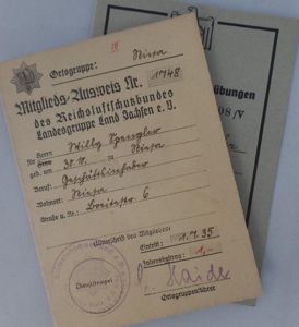 'Mitglieds-Karten' (membership-cards) - 'Deutscher Reichsbund für Leibesübungen' /'Reichsluftschutzbundes' - Spengler
