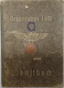 'O.T.' (Organisation Todt). I.D. 'Dienstbuch' - 'Baugruppe Giesler' - Steinbruchner
