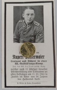 'Waffen-SS' deathcard - Italy - Mittermaier