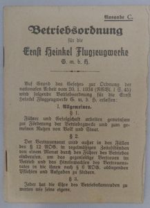 'Betriebsordnung'(operating rules) - Ernst Heinkel Flugzeugwerke