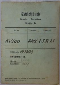 'Schiessbuch' (shooting record K98) - WH (Heer) - 17.Inf.Div. - Killian