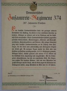 Commemorative certificate - WH - Poland - 207.Inf.Div.