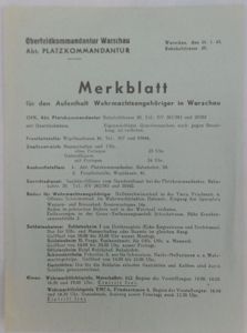 'Merkblatt für den Aufenthalt Wehrmachtangehöriger in Warschau'