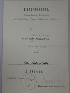Citation - WH (Heer) - Pz.Armee Nachr.Rgt.1 - Wahnschaffe