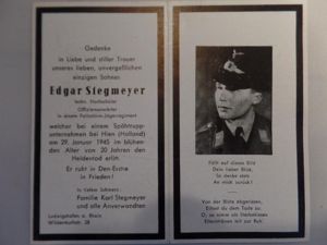 Deathcard - 'Fallschirmjäger' - Holland - 29-1-1945
