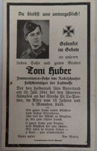 Deathcard - Luftwaffe - 'Fsch.Jg.' - Normandy - Huber