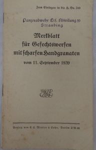 'Merkblatt für Gefechtswerfen mit scharfen Handgranaten' - (manual for throwing live handgrenades)