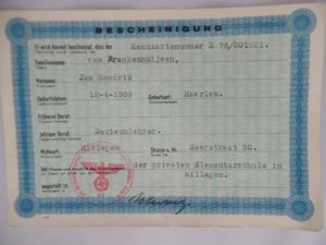 'Bescheinigung' (proof) - Haarlem - van Frankenhuijsen
