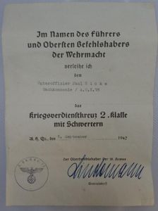 Single award document WH (Heer) A.O.K.18 - Wicke