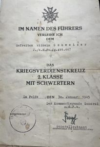 Single award document (Heer) - s.H.Pz.Jg.Abt.667.- Schweizer