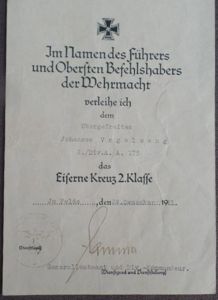 Single award document (Heer) - 75.Inf.Div. - Vogelsang