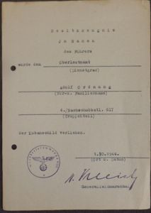 Single award document (Heer) - 6.Armee - Ordnung