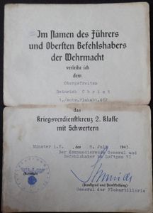 Single award document Luftwaffe -schw.Flakabt.462 - Christ