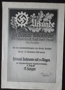 Single award document DAF -'Kraft durch Freude' - Dresden - Lachmann