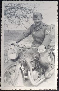 Luftwaffe 'Gefreiten' on motorcycle picture postcard