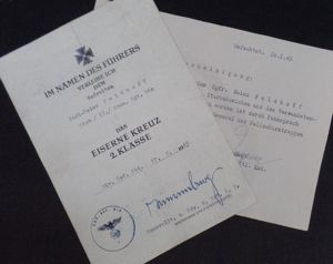 Single award document - EK II - K II award document of 'Gefreiten' Karl-Heinz Feldhoff who served with Stab Gren.Rgt.860 of the 347 Inf.Div. WH (Heer) 347.Inf.Div. - Feldhoff