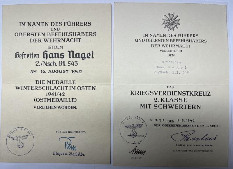 Soldbuch /award documents grouping WH (Heer) - 6.Armee - Nagel