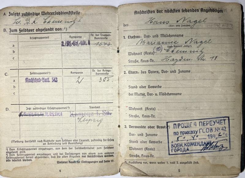 Soldbuch /award documents grouping WH (Heer) - 6.Armee - Nagel
