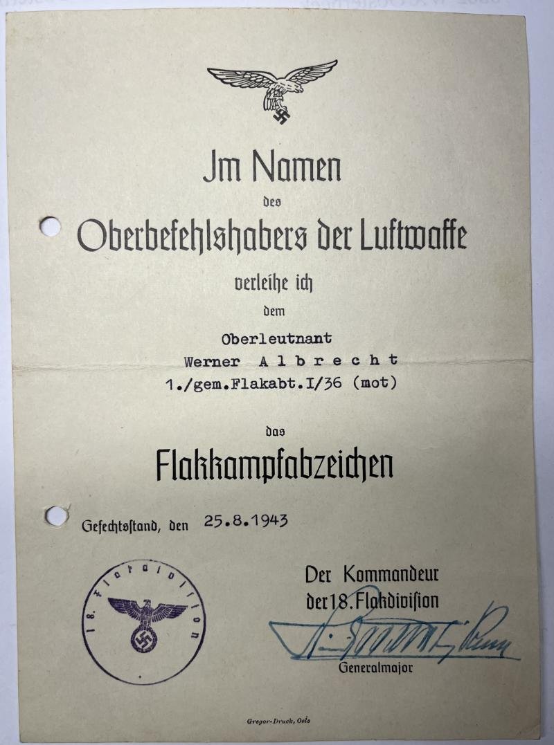 Citation grouping - Luftwaffe - 18.Flak Div. - Albrecht