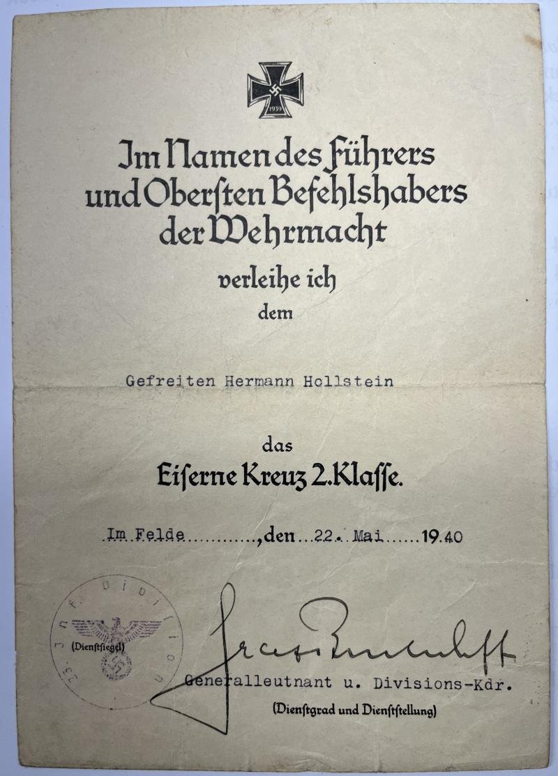 Citation - WH (Heer) - 23.Inf.Div. - Hollstein