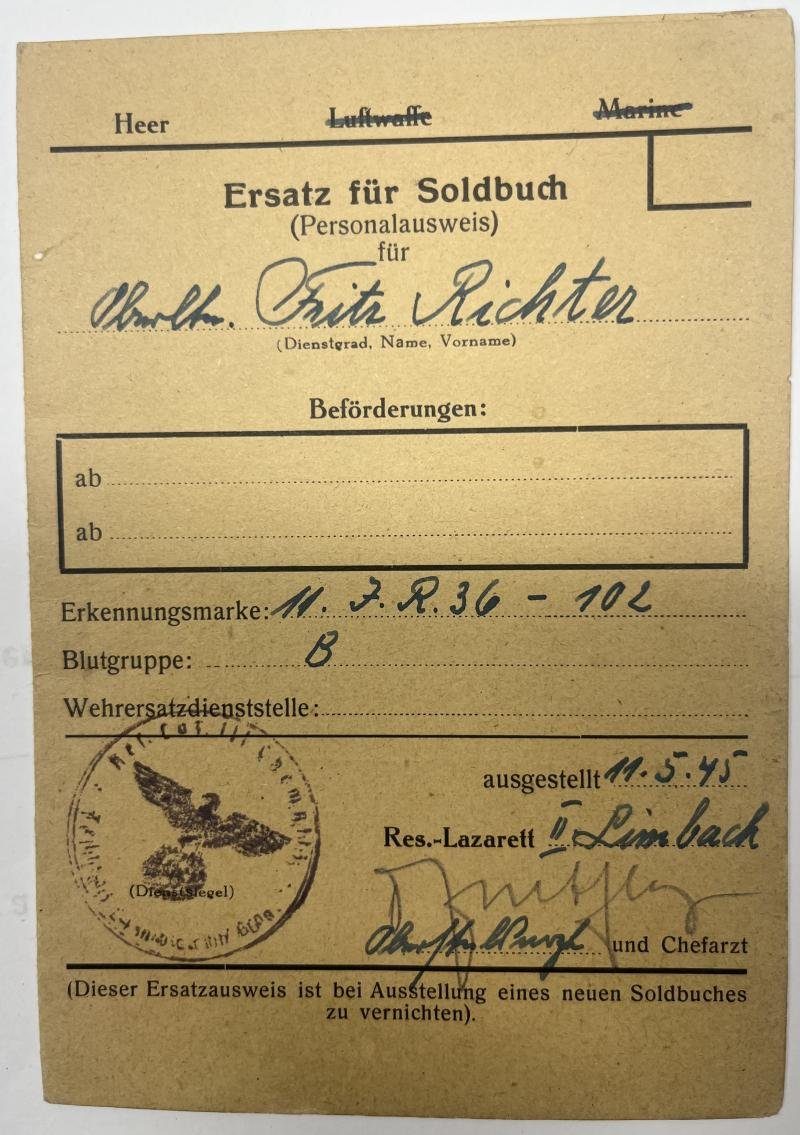 'Ersatz für Soldbuch' - WH (Heer) - Richter