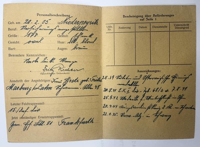 'Ersatz für Soldbuch' - WH (Heer) - Richter