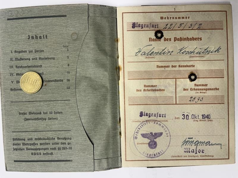 Wehrpass - Luftwaffe 176.Inf.Div. - Koschûtnik