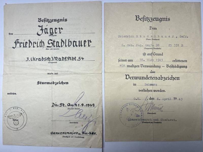 Citation set - WH (Heer) - 1.Geb.Div. - Stadlbauer