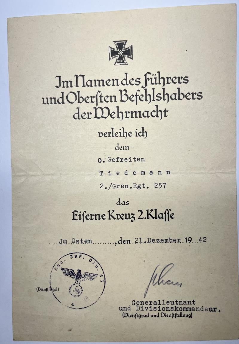 Citation - WH (Heer) - 83.Inf.Div. - Tiedemann