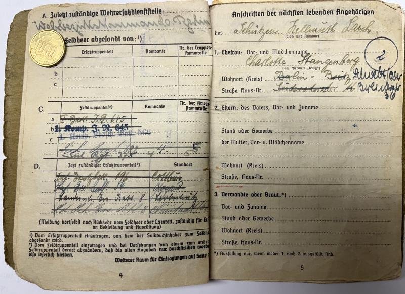 Soldbuch WH (Heer) - 221.Inf.Div./454.Sich.Div. - Lasch