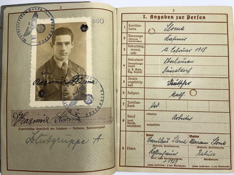 Wehrpass - WH (Heer) - 6.Inf.Div. - Sloma