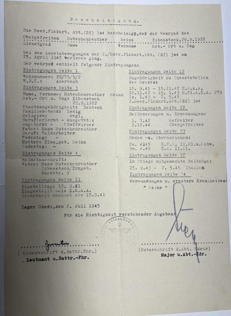 Citation grouping - WH (Heer) - 26.Pz.Div. - Italy - Hutschenreuter