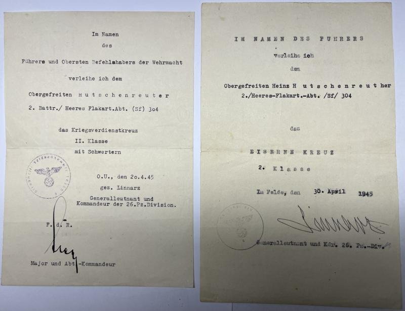 Citation grouping - WH (Heer) - 26.Pz.Div. - Italy - Hutschenreuter