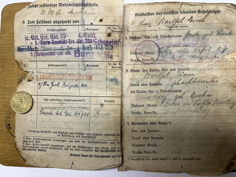 Soldbuch / citation /photos - WH (Heer) - Stug.Brig.600 / Stug.Brig.210 - Barthel