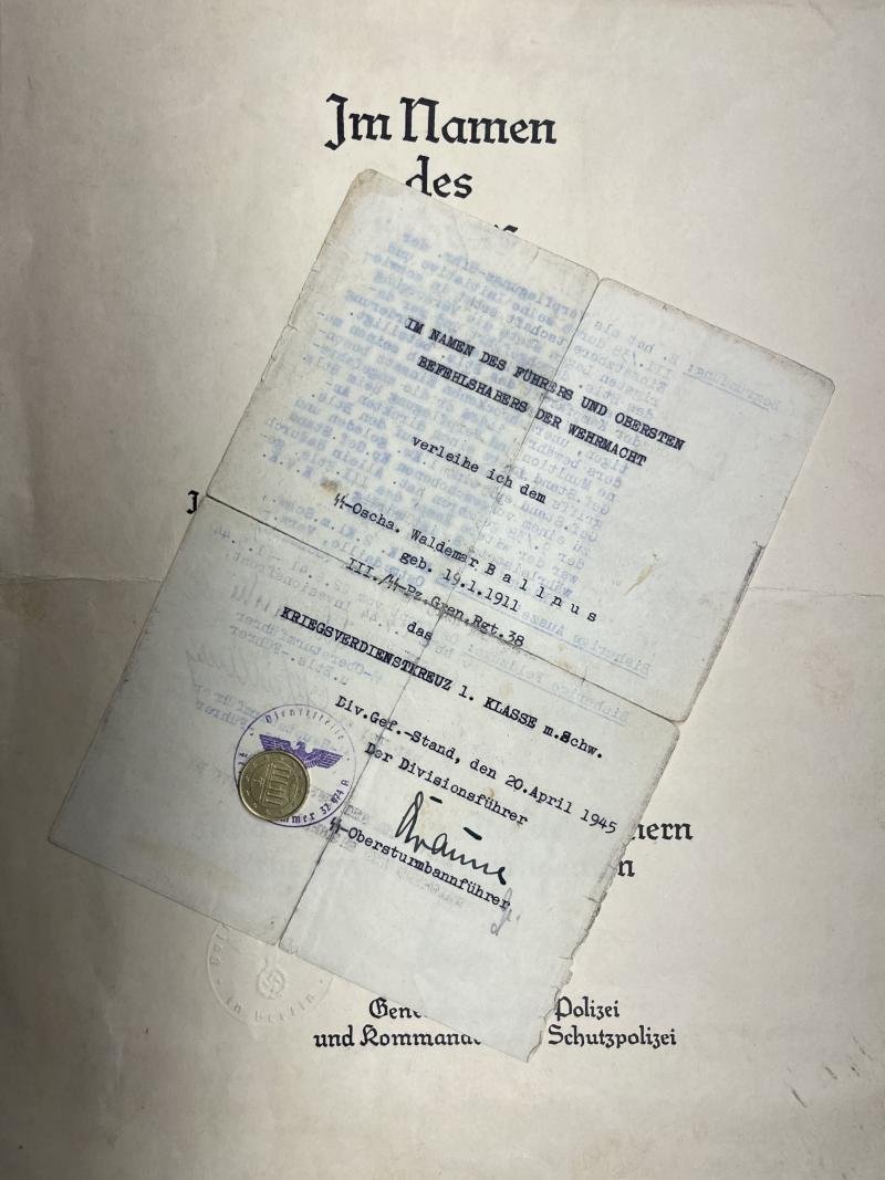 'Waffen-SS' citation set - Pz.Gren.Rgt.38 / 17.SS-Pz.Gren.Div.'Götz von Berlichingen' - Ballnus