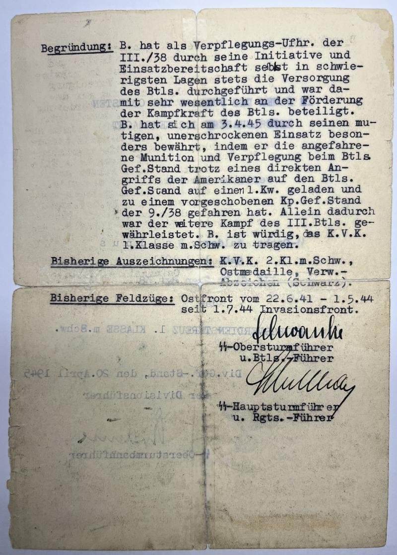 'Waffen-SS' citation set - Pz.Gren.Rgt.38 / 17.SS-Pz.Gren.Div.'Götz von Berlichingen' - Ballnus