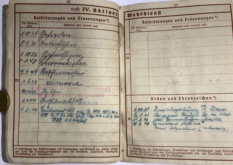 Wehrpass - WH (Heer) - Africa/ 9.Inf.Div. - Hopf