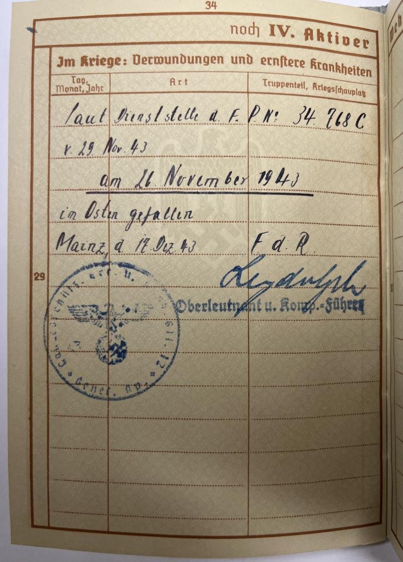 Wehrpass - WH (Heer) - 11.Inf.Div. - Mottheüs