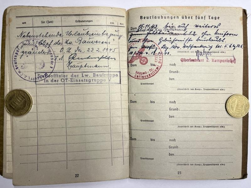 Soldbuch/I.D. - WH (Heer) - Fliegerhorstkomp.16/VII/ Bauleitung Tempelhof - Persch