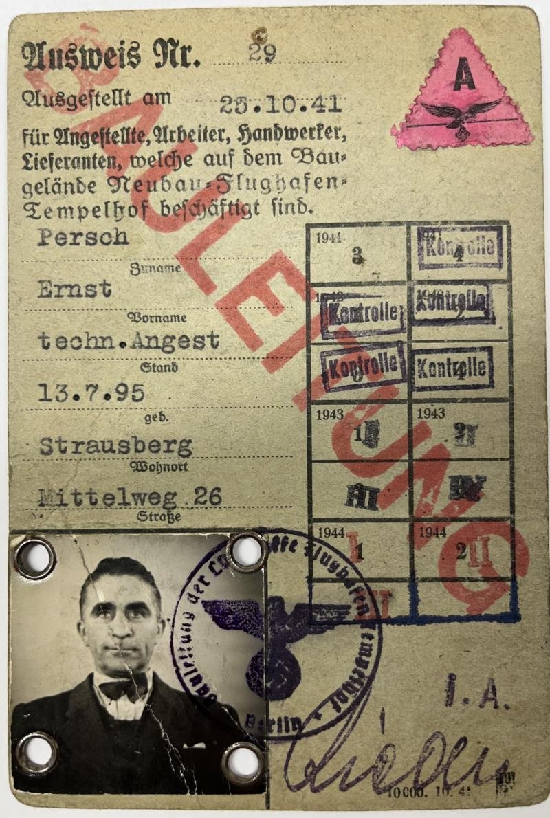 Soldbuch/I.D. - WH (Heer) - Fliegerhorstkomp.16/VII/ Bauleitung Tempelhof - Persch